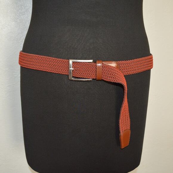 Lands' End Men's Elastic Braid Belt with Leather Tabs US 38 Orange & Brown - Picture 1 of 5